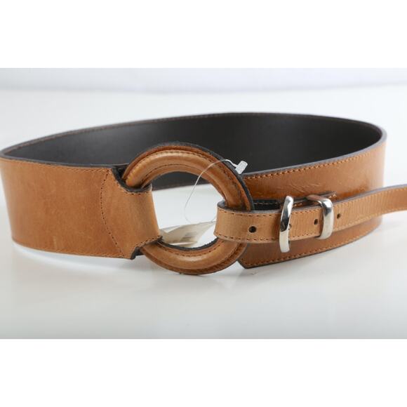 Vintage Camel Brown Leather Wide Waist Belt Made in Italy Boho Chic Size M - Picture 7 of 16